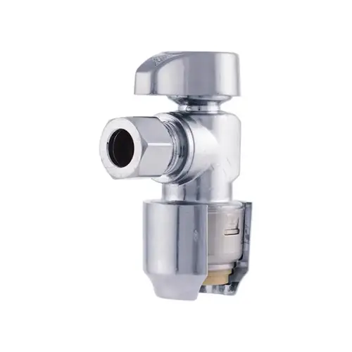 Stop Valve, 1/2 x 3/8 in Connection, Compression, 200 psi Pressure, Brass Body Chrome Stop Valve, 1/2 x 3/8 in Connection, Compression, 200 psi Pressure, Brass Body Chrome