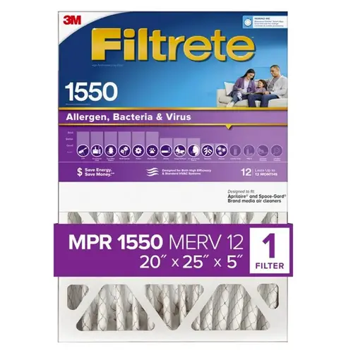 Ultra Deep Pleat Filter, 25 in L, 20 in W, 12 MERV, 1550 MPR - pack of 2 Ultra Deep Pleat Filter, 25 in L, 20 in W, 12 MERV, 1550 MPR - pack of 2