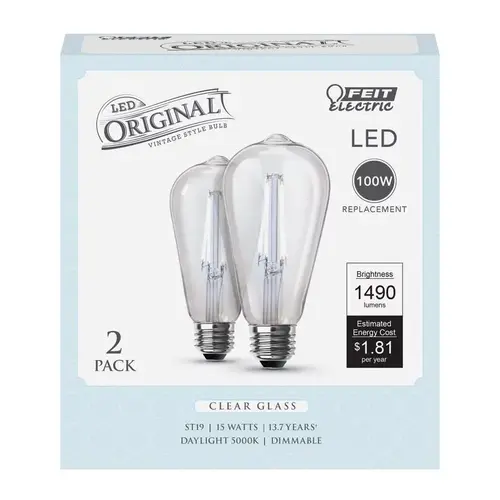 Filament LED Bulb ST19 E26 (Medium) Daylight 100 W Clear Pair Filament LED Bulb ST19 E26 (Medium) Daylight 100 W Clear Pair