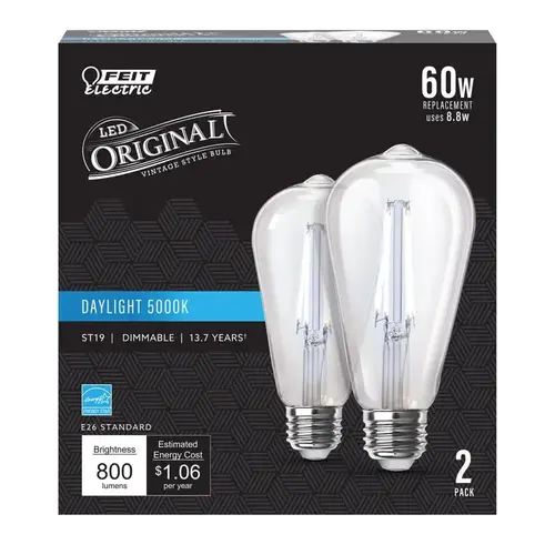 Filament LED Bulb ST19 E26 (Medium) Daylight 60 W Clear Pair Filament LED Bulb ST19 E26 (Medium) Daylight 60 W Clear Pair