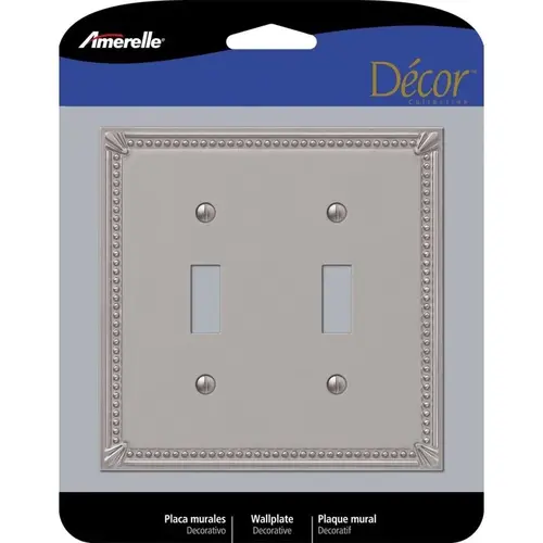 Wall Plate Imperial Bead Brushed Nickel Gray 2 gang Metal Toggle Brushed Nickel