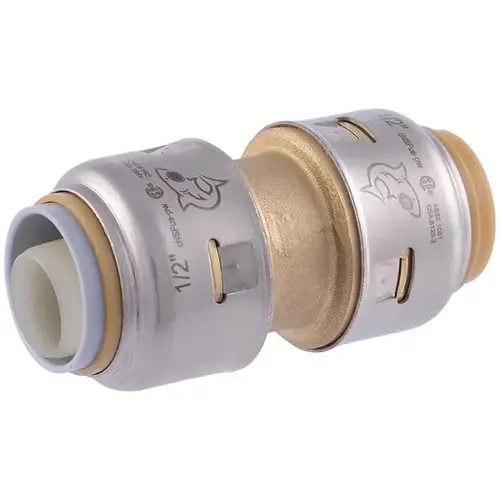 Pipe Coupling, 1/2 in, Brass/Polybutylene, 200 psi Pressure Pipe Coupling, 1/2 in, Brass/Polybutylene, 200 psi Pressure