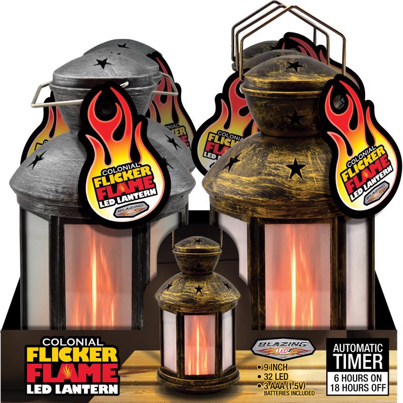 Blazing LEDz 702754 Flameless Lantern 8.5" Plastic Colonial Flicker Flame Assorted Rustic Silver/Gold