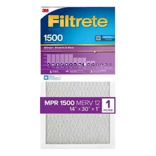14x30 x 1 In. Ultra Allergen Pleated Furnace Air Filter, Purple, MPR 1500, 3 Months 14x30 x 1 In. Ultra Allergen Pleated Furnace Air Filter, Purple, MPR 1500, 3 Months