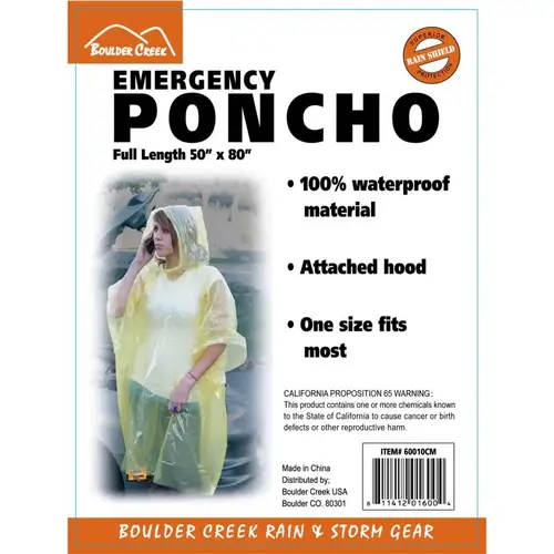 Emergency Poncho Yellow PVC One Size Fits All Yellow Emergency Poncho Yellow PVC One Size Fits All Yellow