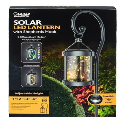 Solar Garden Stake 9.1" Metal Round Coach Lantern Black Black