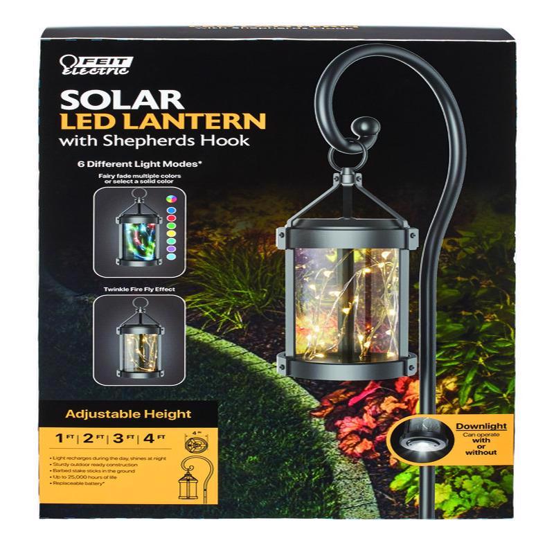 Feit Electric LAN4RND/FY/SOL Solar Garden Stake 9.1" Metal Round Coach Lantern Black Black