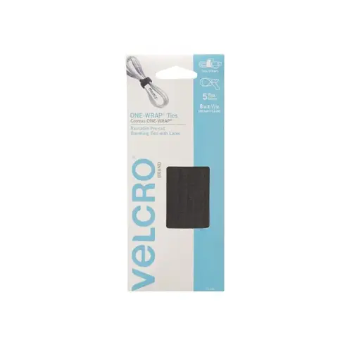 One Wrap Fastener, 1/2 in W, 8 in L, Velcro, Black - pack of 5