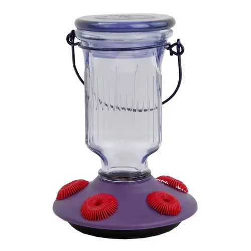 Bird Feeder, Top-Fill, 16 oz, Nectar, 5-Port/Perch, Glass/Plastic, Lavender, 7-3/4 in H - pack of 2
