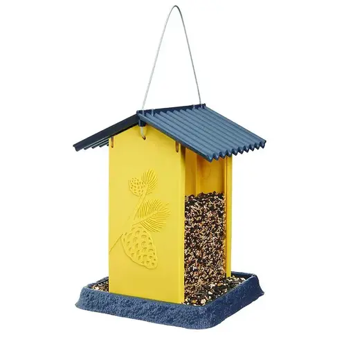 Bird Feeder Pinecone Wild Bird 4.25 lb Plastic Hopper 4 ports Yellow Bird Feeder Pinecone Wild Bird 4.25 lb Plastic Hopper 4 ports Yellow