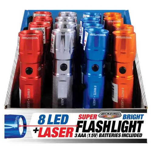 Flashlight w/Laser Pointer 8 LED 48 lm Assorted LED AAA Battery Assorted