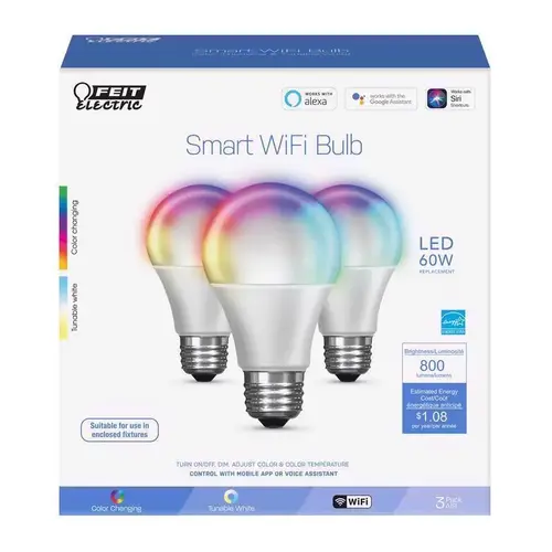 LED Smart WiFi Bulb A19 E26 (Medium) Color Changing 60 W Clear LED Smart WiFi Bulb A19 E26 (Medium) Color Changing 60 W Clear