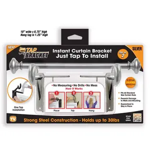 TAP BRACKET TBSILV-MC6 Bracket TAP As Seen On TV Silver Steel Curtain 30 lb Silver Pair