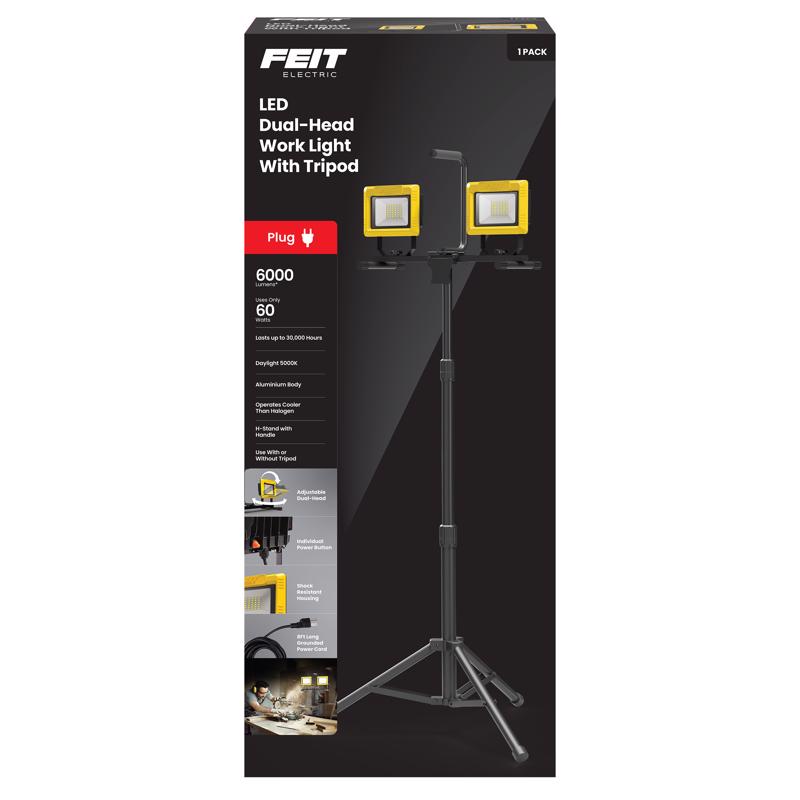 Feit Electric WORK6000XLTPLUG Work Light Pro Series 6000 lm LED Dual Power Tripod Black/Yellow