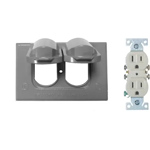Duplex Outlet Kit Rectangle Metal 1 gang Wet Locations Gray Duplex Outlet Kit Rectangle Metal 1 gang Wet Locations Gray