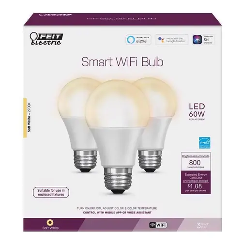 LED Smart WiFi Bulb A19 E26 (Medium) Soft White 60 W Clear LED Smart WiFi Bulb A19 E26 (Medium) Soft White 60 W Clear