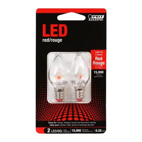 LED Bulb C7 E12 (Candelabra) Red 0.25 Watt Equivalence Clear Pair