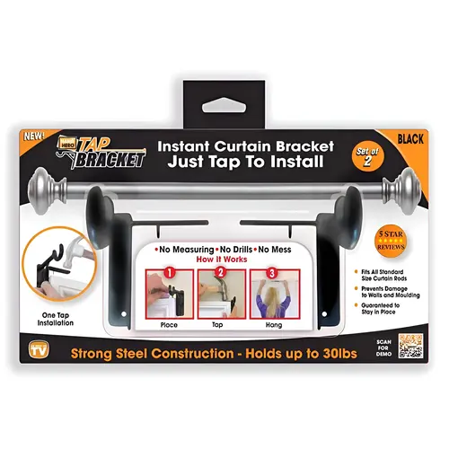 Bracket TAP As Seen On TV Black Steel Curtain 30 lb Black Pair
