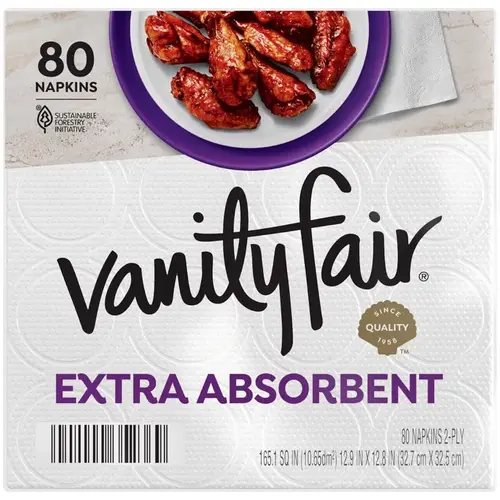 Extra Absorbent Napkin, 6.38 in L, 6.38 in W, 2-Ply, Paper - pack of 960
