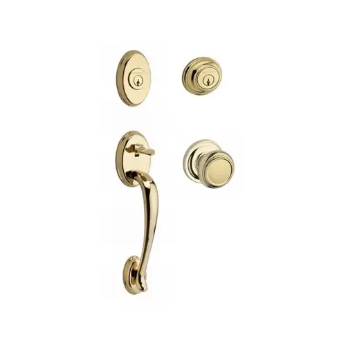 Double Cylinder Columbus Handleset with Traditional Knob and Traditional Round Rose with 6AL Latch and Dual Strike Lifetime Brass Finish Double Cylinder Columbus Handleset with Traditional Knob and Traditional Round Rose with 6AL Latch and Dual Strike Lifetime Brass Finish