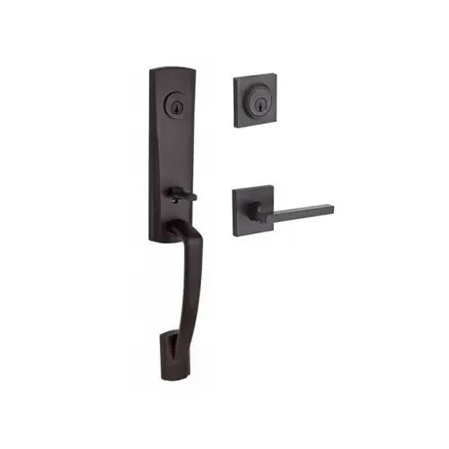 Double Cylinder Miami Handleset with Left Hand Square Lever and Contemporary Square Rose with 6AL Latch and Dual Strike Venetian Bronze Finish Double Cylinder Miami Handleset with Left Hand Square Lever and Contemporary Square Rose with 6AL Latch and Dual Strike Venetian Bronze Finish