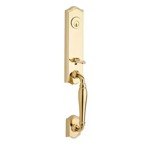 Single Cylinder New Hampshire Handleset Traditional Knob and Traditional Square Rose with 6AL Latch, Dual Strike, and SmartKey For Thick Door Lifetime Brass Finish