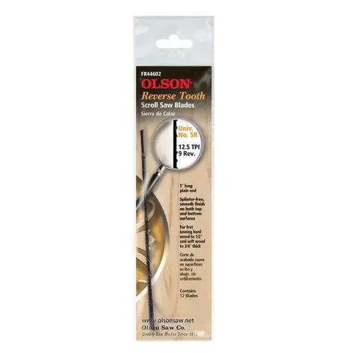 12.5TPI Reverse Tooth Plain End Scroll Saw Blade (12 Count)