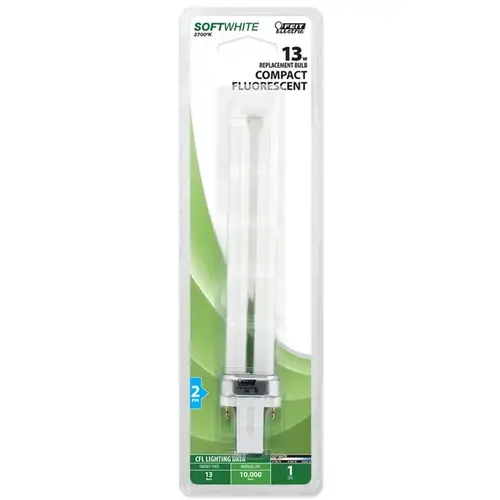 Compact Fluorescent Bulb, 13 W, PL Lamp, GX23 Lamp Base, 800 Lumens, 2700 K Color Temp - pack of 6 Compact Fluorescent Bulb, 13 W, PL Lamp, GX23 Lamp Base, 800 Lumens, 2700 K Color Temp - pack of 6