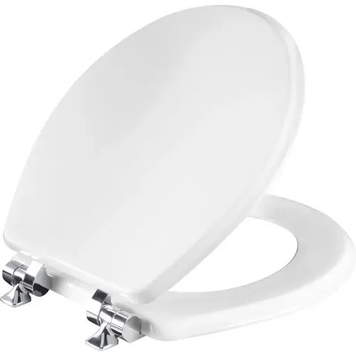 Toilet Seat Slow Close Round White Molded Wood Gloss