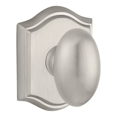Entry Ellipse Knob and Traditional Arch Rose with 6AL Latch and Dual Strike Satin Nickel Finish Entry Ellipse Knob and Traditional Arch Rose with 6AL Latch and Dual Strike Satin Nickel Finish