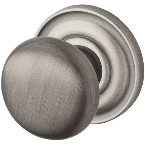 Passage Round Knob and Traditional Round Rose with 6AL Latch and Dual Strike Matte Antique Nickel Finish Passage Round Knob and Traditional Round Rose with 6AL Latch and Dual Strike Matte Antique Nickel Finish