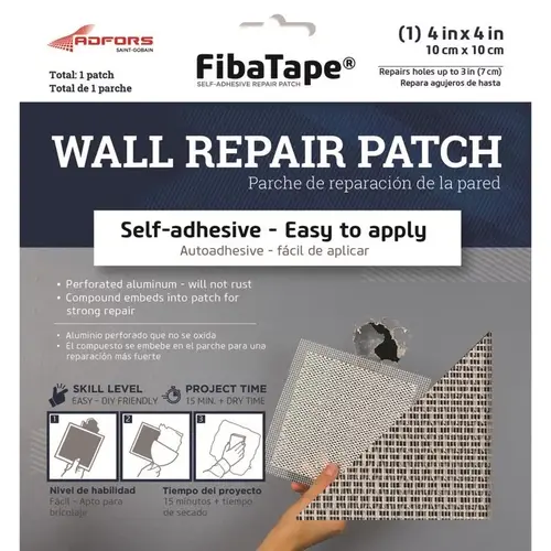 Wall Repair Patch FibaTape 4" L X 4" W Fiberglass Reinforced Aluminum White Self Adhesive Wa White Wall Repair Patch FibaTape 4" L X 4" W Fiberglass Reinforced Aluminum White Self Adhesive Wa White