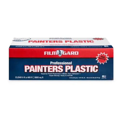 Sheeting 9 ft. W X 400 ft. L X 0.35 mil T Professional Grade Painter's Plastic Clear Sheeting 9 ft. W X 400 ft. L X 0.35 mil T Professional Grade Painter's Plastic Clear
