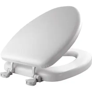 Mayfair 115EC 000 115EC-00 Toilet Seat with Cover, Elongated, Vinyl/Wood, White, Twist Hinge