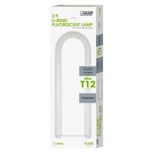 Fluorescent Bulb, 40 W, T12 Lamp, G13 Lamp Base, 2700 Lumens Lumens, 4100 K Color Temp Clear Fluorescent Bulb, 40 W, T12 Lamp, G13 Lamp Base, 2700 Lumens Lumens, 4100 K Color Temp Clear