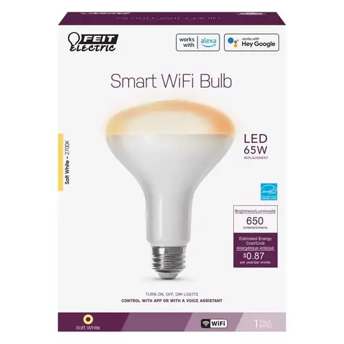 Smart Bulb, 8 W, Wi-Fi Connectivity: 2.4 GHz, Mobile App/Voice Commands Control Soft White Smart Bulb, 8 W, Wi-Fi Connectivity: 2.4 GHz, Mobile App/Voice Commands Control Soft White