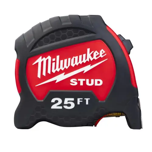 STUD Series Tape Measure, 25 ft L Blade, 1-19/64 in W Blade, Steel Blade, ABS Case, Black/Red Case STUD Series Tape Measure, 25 ft L Blade, 1-19/64 in W Blade, Steel Blade, ABS Case, Black/Red Case