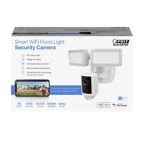 Security Light with Video Camera Motion-Sensing Hardwired White White Security Light with Video Camera Motion-Sensing Hardwired White White