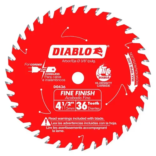 Circular Saw Blade, 4-1/2 in Dia, 3/8 in Arbor, 36-Teeth, Carbide Cutting Edge Perma-Shield Circular Saw Blade, 4-1/2 in Dia, 3/8 in Arbor, 36-Teeth, Carbide Cutting Edge Perma-Shield