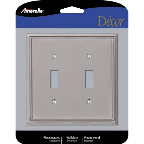 Wallplate, 4-3/4 in L, 4-3/4 in W, 2 -Gang, Metal, Brushed Nickel Wallplate, 4-3/4 in L, 4-3/4 in W, 2 -Gang, Metal, Brushed Nickel