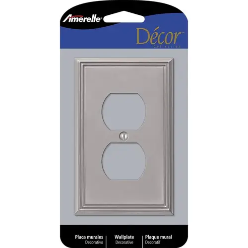 Wall Plate Metro Brushed Nickel Gray 1 gang Die-Cast Metal Duplex Outlet Brushed Nickel Wall Plate Metro Brushed Nickel Gray 1 gang Die-Cast Metal Duplex Outlet Brushed Nickel