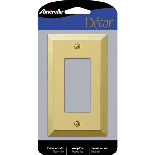 Wallplate, 4-15/16 in L, 2-7/8 in W, 1 -Gang, Steel, Polished Brass Wallplate, 4-15/16 in L, 2-7/8 in W, 1 -Gang, Steel, Polished Brass