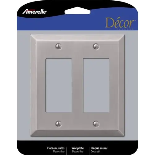 Century Wallplate, 4-15/16 in L, 4-9/16 in W, 2 -Gang, Steel, Brushed Nickel Century Wallplate, 4-15/16 in L, 4-9/16 in W, 2 -Gang, Steel, Brushed Nickel