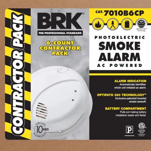 Hardwired Smoke Alarm with Battery Backup, Contractor - pack of 6 Hardwired Smoke Alarm with Battery Backup, Contractor - pack of 6