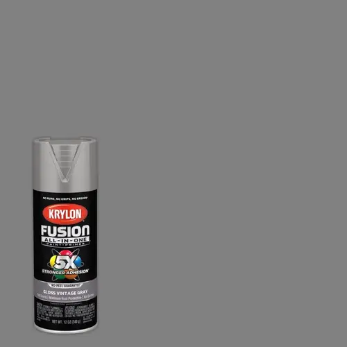 Fusion Primer and Spray Paint, Gloss, Vintage Gray, 12 oz, Aerosol Can Fusion Primer and Spray Paint, Gloss, Vintage Gray, 12 oz, Aerosol Can