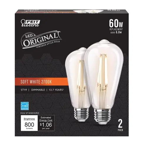 Filament LED Bulb ST19 E26 (Medium) Soft White 60 W Clear Pair Filament LED Bulb ST19 E26 (Medium) Soft White 60 W Clear Pair