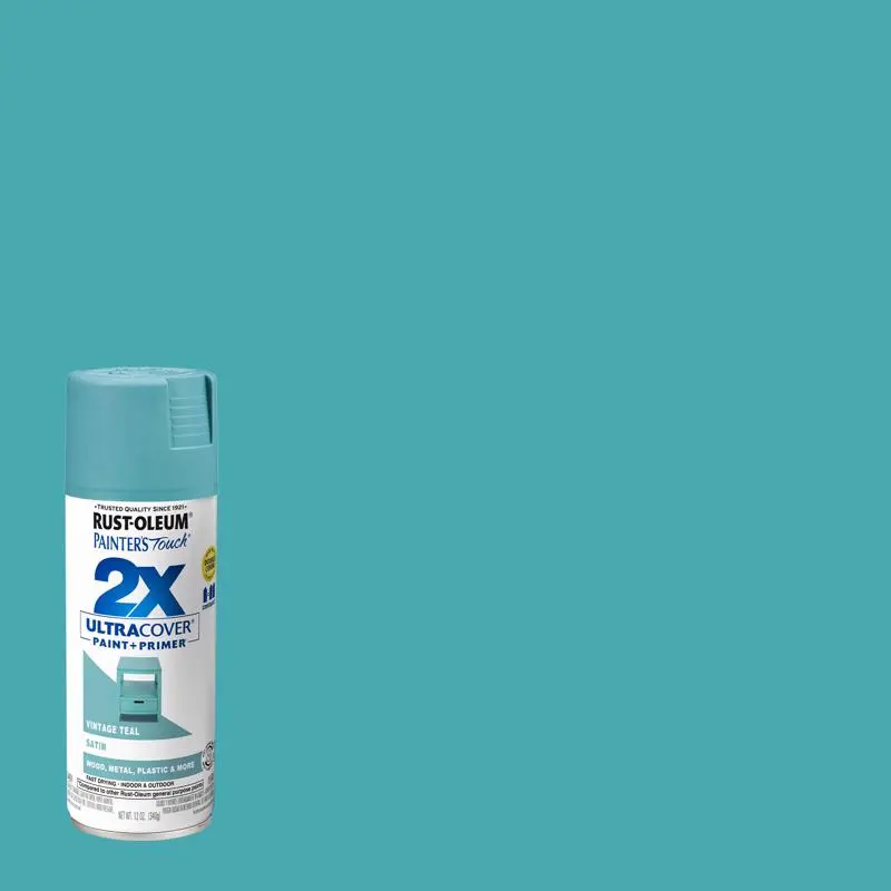 Rust-Oleum PAINTERS Touch 2X ULTRA COVER Spray Paint Satin Vintage Teal 12 oz Aerosol Can 334090 Rust-Oleum PAINTERS Touch 2X ULTRA COVER Spray Paint Satin Vintage Teal 12 oz Aerosol Can 334090