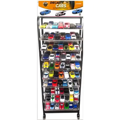 Vehicles Display Rack Pull Back & Go 57" H X 18" W X 8" L Black Rack Die Cast Metal Black