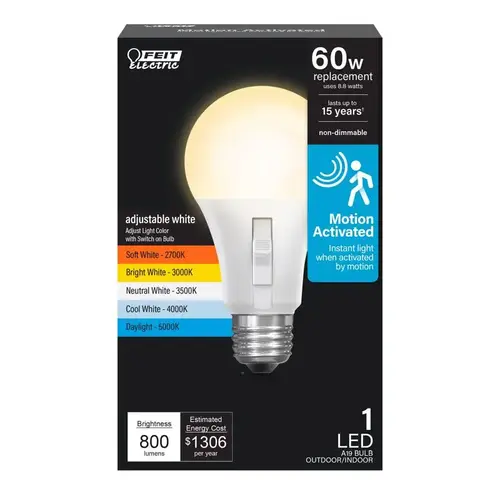LED Motion Activated Bulb A19 E26 (Medium) Tunable White/Color Changing 60 Watt Equiva Frosted LED Motion Activated Bulb A19 E26 (Medium) Tunable White/Color Changing 60 Watt Equiva Frosted