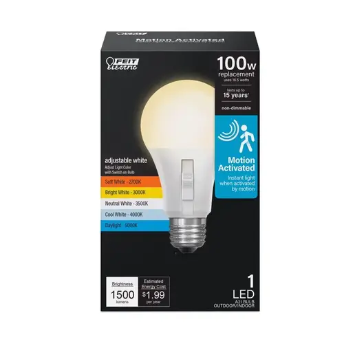LED Motion Activated Bulb A19 E26 (Medium) Tunable White/Color Changing 100 Watt Equiv White LED Motion Activated Bulb A19 E26 (Medium) Tunable White/Color Changing 100 Watt Equiv White